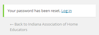 IAHE Website Password Reset Confirmation